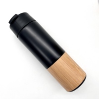 Thermos portable ergonomique en acier inoxydable, mug isotherme sans BPA avec coque en bambou