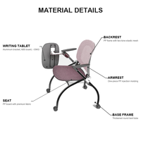 Chaise de formation avec tablette d'écriture, chaise de conférence pliable en maille avec accoudoirs, empilable, idéale pour les études et les salles de réunion