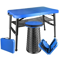 Ensemble table et tabourets pliants d'extérieur en plastique légers, portables, réglables en hauteur et faciles à nettoyer