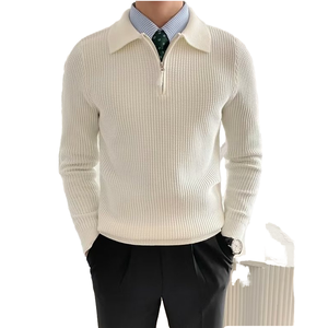 Pull à manches longues en coton de style coréen pour homme, automne/hiver, fermeture éclair quart de tour, fourniture OEM, jersey ample, t-shirt 220g - Product Image 4