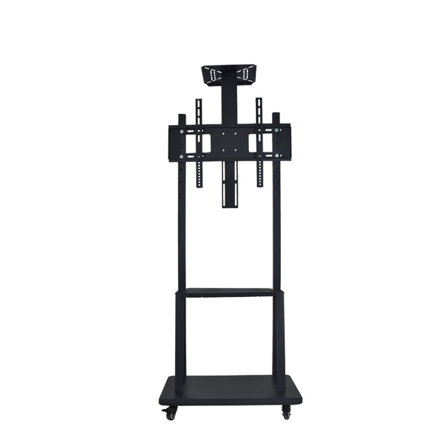 Factory Trolley LCD Floor Stand With Shelf and Wheels Black Large Base Trolley TV Stand Movable