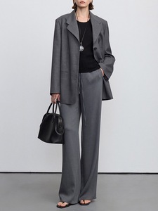 <span class=keywords><strong>Pantaloni</strong></span> Larghi da Donna OEM in Misto <span class=keywords><strong>Lino</strong></span> Traspirante, <span class=keywords><strong>Grigio</strong></span> e Nero, con Elastico in Vita e Coulisse, Gamba Dritta e Larga, per Ufficio e Casual - Product Image 4