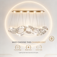 Lustre LED moderne en cristal linéaire avec anneaux entrelacés, lampe suspendue réglable pour salle à manger et hall d'entrée