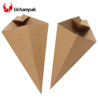 Pochette triangulaire jetable en papier kraft biodégradable, résistante à l'huile et recyclable, pour gaufres et frites, avec logo imprimé sur mesure en usine