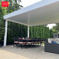 Özelleştirilebilir Modern Tasarımlı Motorlu Pergola Alüminyum Lüks Yağmur Geçirmez Otomatik Kamelya Ayarlanabilir Panjurlar ve Cam Duvarlı