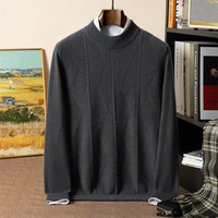 Pull en cachemire 100% pour homme, col montant, motif géométrique en relief, tricot épais, couleur unie, style gentleman, business, urbain, quotidien