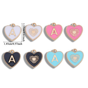 Breloque initiale double face en forme de lettre, pendentifs alphabet A-Z, breloque en forme de <span class=keywords><strong>c</strong></span>œur pour la fabrication de bijoux, accessoires de bijouterie DIY, 16*15mm - Product Image 2