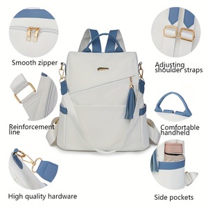 White Minimalist <b>Backpack</b> With Pink Tassel And Detachable Strap Lightweight Multi Functional All Seasons - Product Image 2