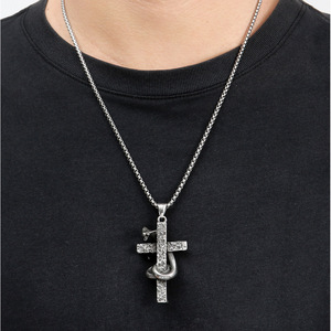 yunnique Stainless Steel <b>Cross</b> Pendant With Snake Design Unisex Fashion Necklace Geometric Shape JD215 - Product Image 4