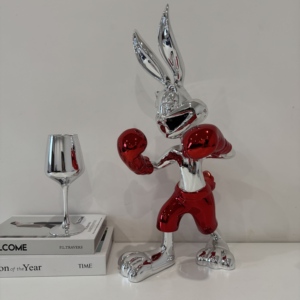 Produit phare : Sculpture de lapin miroir électroplaqué personnalisée en usine, figurine d'animal de dessin animé en résine, objet de collection - Product Image 4