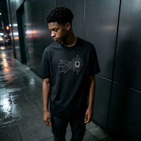 T-shirt noir épais à séchage rapide Kornit DTG Circuit Chip Minimal Print Tech Streetwear Gym Daily Casual Tee