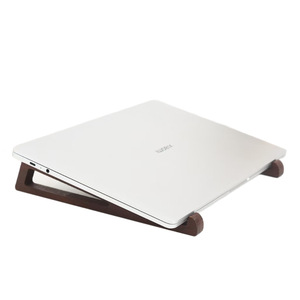 Solid Wood Laptop <b>Stand</b> <b>Tablet</b> Riser Desktop Organizer <b>For</b> Computer Cooling Storage Walnut Color Simplified Design - Product Image 5