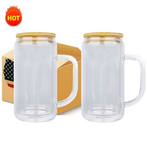 Tasses en verre à double paroi 9oz 11oz 15oz, effet boule à neige scintillante, tasse à café en verre sublimable 15oz pour impression par transfert thermique - Product Image 2