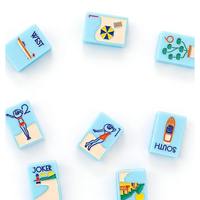 Jeu de Mahjong américain en acrylique imperméable bleu clair, 160 pièces, portable, avec impression personnalisée (été, plage, femme, cactus, bateau, fruits), pour les vacances