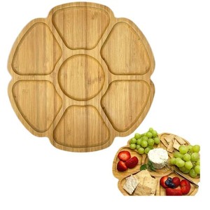 Plateau rond en bambou multi-compartiments, plat à apéritifs en bois massif, plateau de service pour fêtes et réceptions - Product Image 5
