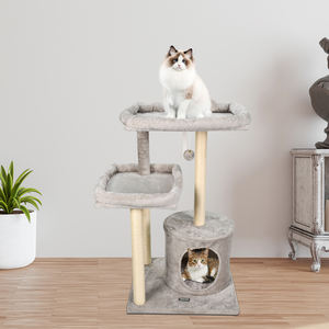Moderner 3-stufiger Sisal Scratcher <span class=keywords><strong>Cat</strong></span> Tower Kleine Holzhaus wohnung mit kurzem Plüsch für Katzen kommt in Karton verpackung - Product Image 1