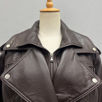 Veste en cuir véritable haut de gamme pour femme, en peau de mouton véritable grain litchi, manteau en cuir texturé grainé
