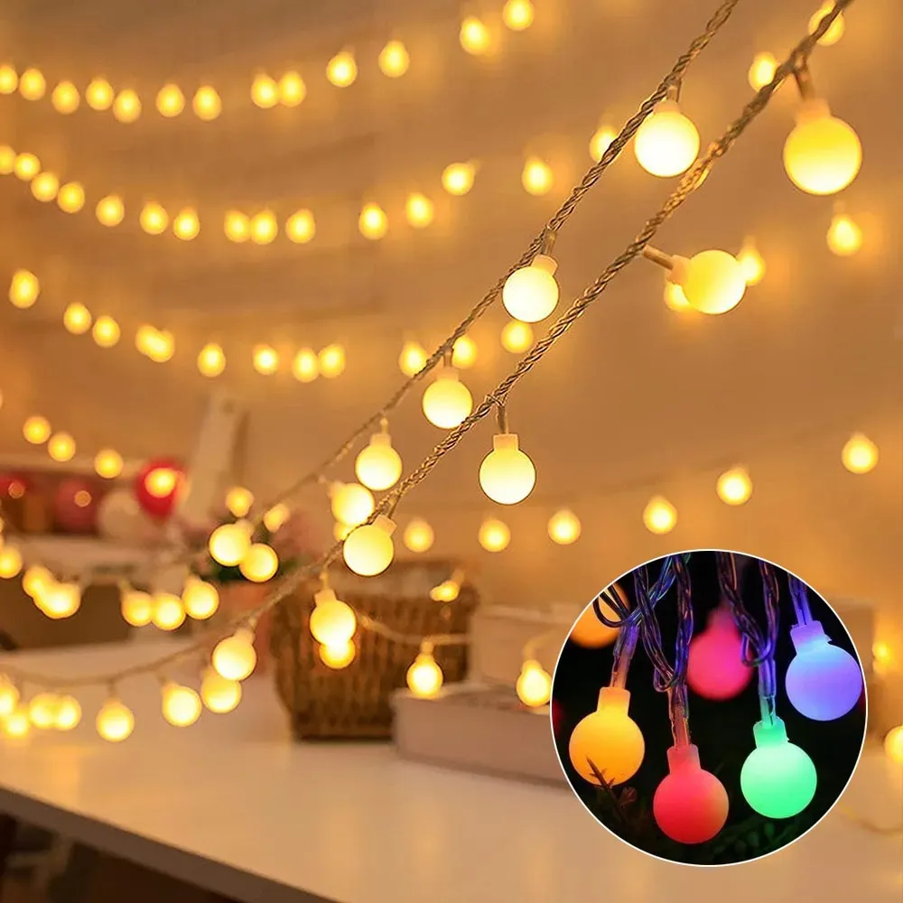Outdoor Garland quente branco impermeável bateria operado árvore de Natal decorativa fada luz mini LED globo bola corda luz