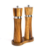 Ensemble de cuisine en bois d'acacia 8 pouces, moulin à sel et à poivre réglable, moulin à sel et à poivre en bois rechargeable