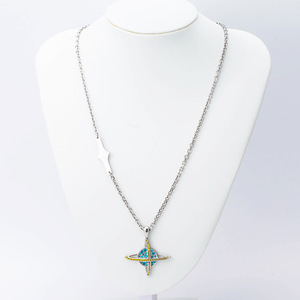 สร้อยคอไทเทเนียมสไตล์ฮิปฮอปเรโทรสุดเทรนดี้ ประดับด้วยคริสตัลสีน้ำเงินและสีเหลือง สำหรับผู้ชายและผู้หญิง - Product Image 3