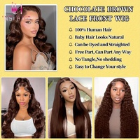 Wig rambut manusia premium warna cokelat 24 inci tanpa lem, wig lace front rambut asli lurus alami