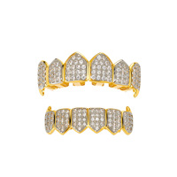 Grillz dentaire Hip Hop 6 dents crocs de vampire en cuivre incrusté de CZ, style Iced Out, pour fête d'Halloween, vente en gros