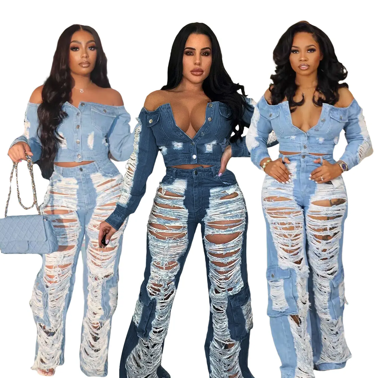 On Sale Boutique Clothing Women Jeans Palazo Mujer Broken Hole y2k Jeans For Women Low Waist Loose Cargo Baggy Jeans Women
