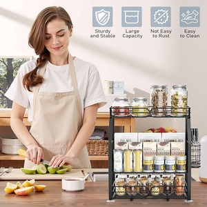 Three Tiered Spice Rack Carbon Steel <b>Kitchen</b> Countertop Organizer Multi Function <b>Storage</b> Shelf With Suction Cups - Product Image 3