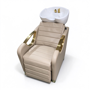 Luxury Salon Shampoo <b>Chair</b> With White Ceramic Sink Gold Armrest <b>Reclining</b> Hair Washing <b>Chair</b> For Barbershop Hair Salon - Product Image 6
