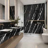 Paneles de Piedra Artificial con Aspecto de Mármol, Azulejos de Piedra Sinterizada Negra Moderna, Azulejos de Cerámica Pulidos con Acabado Brillante