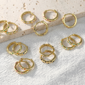 Aretes CANNER de Plata Esterlina 925 con Circonitas Redondas Multicolor de 9mm 5A, Aretes de Aro Chapados en Oro de 18K para Mujeres y Niñas - Product Image 3