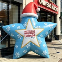 Decorazione gonfiabile a forma di stella a cinque punte blu a LED da 4 m (13 piedi) con motivo a fiocco di neve e cappello da Babbo Natale, stella gigante di Natale per eventi all'aperto