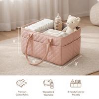 Organisateur de couches matelassé à motifs floraux, panier à couches avec poignées en cuir végétalien, panier de rangement portable pour la chambre d'enfant