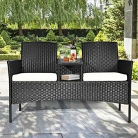 Ensemble de salon de jardin en rotin pour extérieur, table et chaises, idéal pour balcon et jardin, mobilier simple à double position