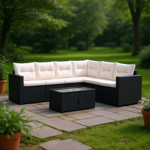 Grand ensemble de canapés de jardin modulaires en rotin PE noir, collection de meubles d'extérieur élégante - Product Image 2