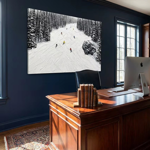 Quadro Moderno Dipinto a Olio Sci Sportivo su Tela, Arte Murale Invernale con Texture, Regalo Personalizzato, Sciatore Montagna Innevata, Acrilico Fatto a Mano - Product Image 3