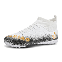 Chaussures de football unisexes à col chaussette en tricot, tige synthétique, crampons en caoutchouc TF antidérapants, vente en gros, usine OEM