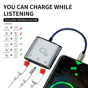 Headphone Charging 3 In 1 Adapter With 3.5mm Call Audio Jack And 2.4A Charging Port For IPhone Earphone Splitter Converter