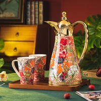 Termo de brocado floral de 1050ml, gran capacidad, con revestimiento de vidrio para el hogar, tetera para guisos, nuevo estilo chino, modelo de venta al por mayor de China