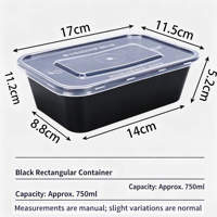 Conteneur alimentaire rectangulaire en plastique jetable épaissi 500 650 750 1000 ml avec couvercle, boîte à lunch micro-ondable, vente en gros