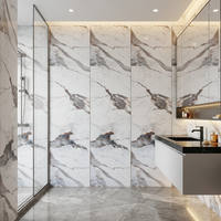 Panel de Pared para Ducha de PVC con Acabado UV, Mármol Blanco Carrara Galaxy, 1/1.2m, de la Mejor Calidad, Impermeable, para Decoración de Baños