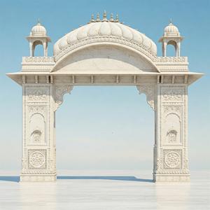 Porte d'entrée principale traditionnelle en marbre blanc sculpté à la main avec des dômes en arche, des piliers et un motif floral islamique moghol pour villa et hôtel - Product Image 6