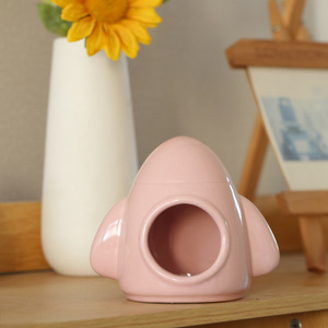 Ceramic Rocket House Small Hamster Hideout Cooling <b>Nest</b> Pet <b>Bed</b> Summer Cooler Bedroom Accessory - Product Image 4
