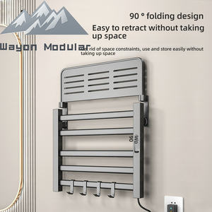 Sèche-serviettes électrique chauffant Wayon Luxury Smart, noir mat, avec minuterie LED et étagère pour salle de bain moderne - Product Image 4
