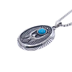 Pendentif aigle en acier inoxydable avec incrustation de turquoise bleue, collier à thème pour homme, cadeau - Product Image 5