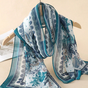 Sciarpa in chiffon <span class=keywords><strong>nero</strong></span> stampato da <span class=keywords><strong>donna</strong></span> con motivo a note, sciarpa in seta per protezione solare all'aperto e accessori decorativi - Product Image 2