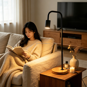 Lampe de lecture minimaliste nordique moderne en bois noir et métal avec LED, protection des yeux, lampe de chevet pour la maison. - Product Image 5