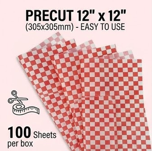 Tapis en papier alimentaire à carreaux rouges 12x12 pouces, rectangulaire, jetable, pour outils à gâteau, sûr pour le contact direct avec les aliments - Product Image 2