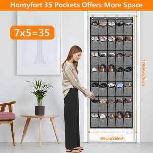 Organisateur de chaussures 35 poches au-dessus de la porte avec crochets en métal, grand porte-chaussures suspendu pour le rangement du placard ou de l'entrée - Product Image 2
