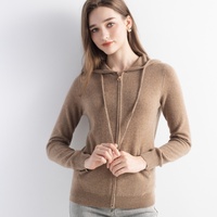 Cardigan zippé à capuche en laine pour femme, pull tricoté à manches longues avec poignets élastiques et ourlet côtelé, tricot chaud